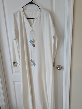 Women's Cream Embroidered Modest ABAYA Dress